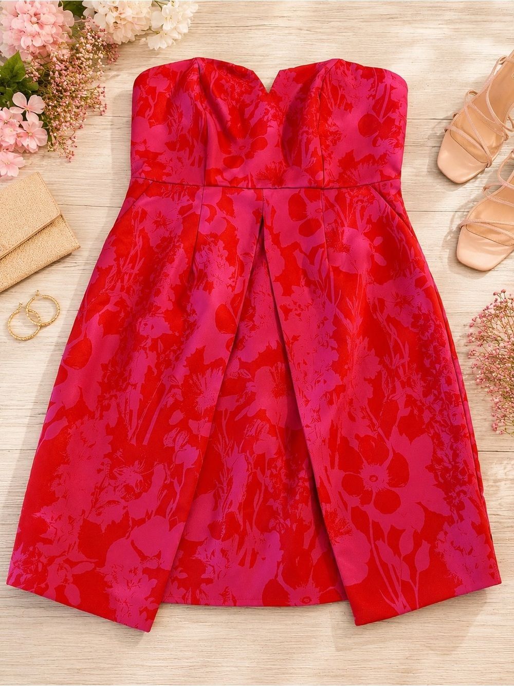 City Chic Strapless Floral Mini Dress with Structured Bodice | Size 16